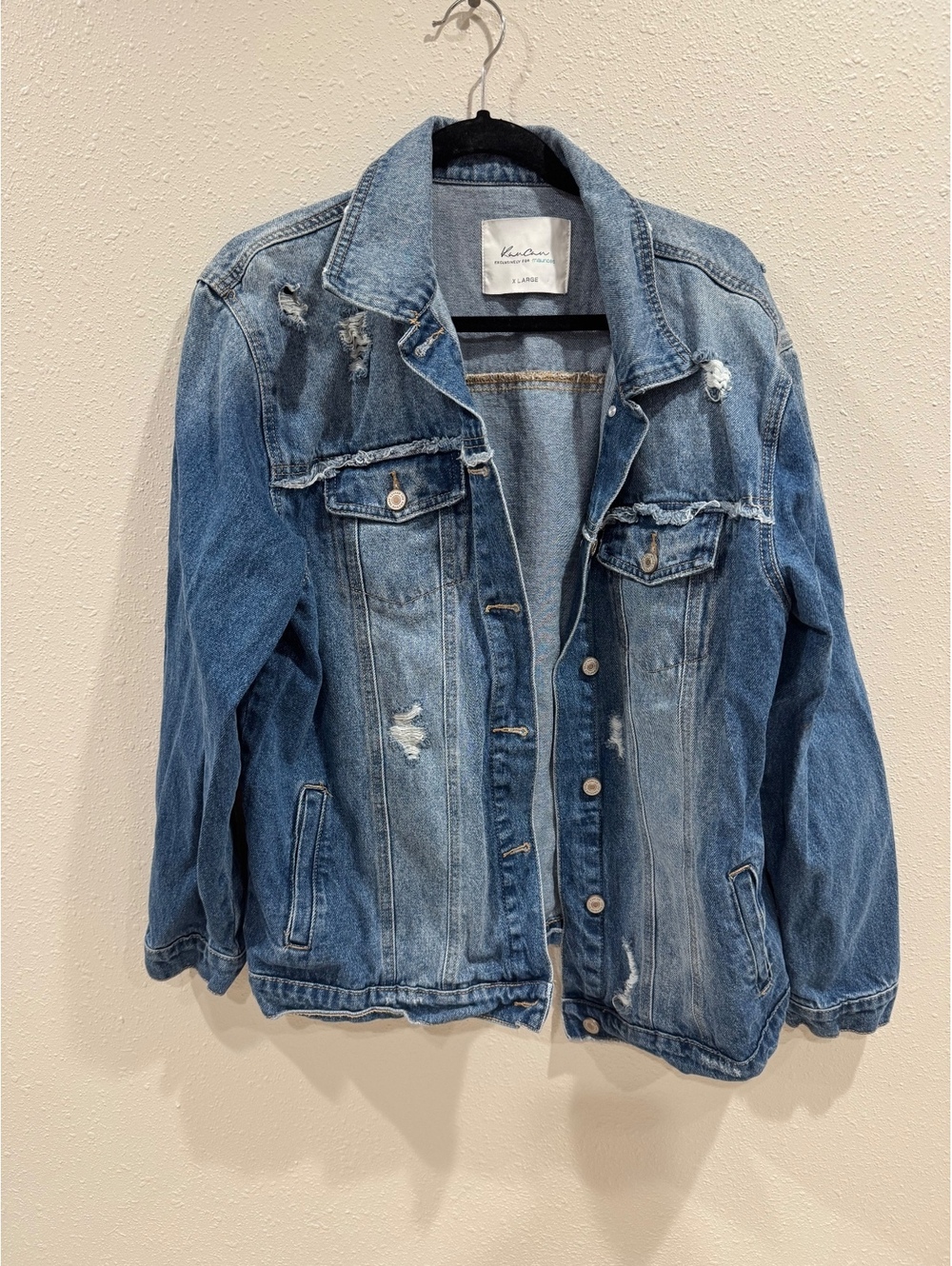 Kancan for Maurices Distressed Denim Jacket Women’s XL Medium Wash Oversized
